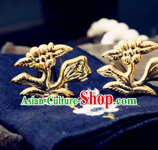 Ancient Chinese Ming Dynasty Princess Golden Hairpins Traditional Hanfu Court Hair Accessories for Women