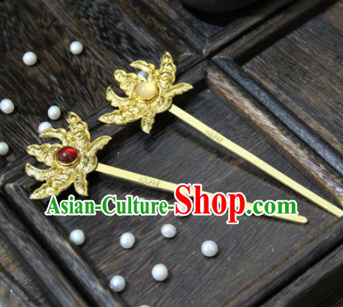 Chinese Ancient Princess Golden Peony Hair Clip Hairpins Traditional Handmade Hanfu Hair Accessories for Women