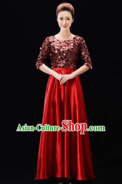 Customized Professional Chorus Costumes Modern Dance Stage Performance Red Dress for Women