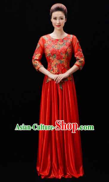 Customized Chorus Costumes Professional Modern Dance Stage Performance Red Dress for Women