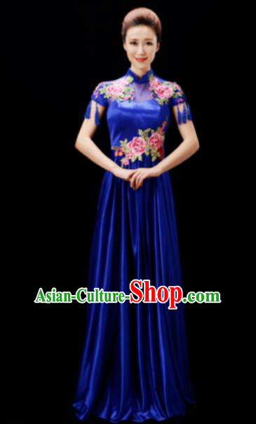 Customized Chinese Chorus Costumes Professional Modern Dance Stage Performance Royalblue Dress for Women