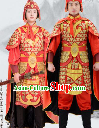 Traditional Chinese Ancient Drama Costumes Chinese Ming Dynasty Warrior Red Helmet and Armour for Men