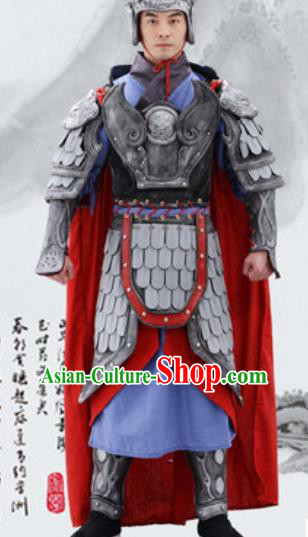 Traditional Chinese Ancient Drama General Costumes Chinese Han Dynasty Warrior Helmet and Armour for Men