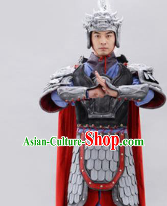 Traditional Chinese Ancient Drama General Costumes Chinese Han Dynasty Warrior Helmet and Armour for Men