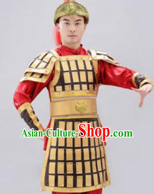 Traditional Chinese Ancient Drama Soldier Costumes Chinese Tang Dynasty Warrior Helmet and Armour for Men