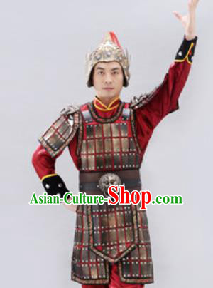 Traditional Chinese Ancient Drama Soldier Costumes Chinese Three Kingdoms Period Warrior Helmet and Armour for Men