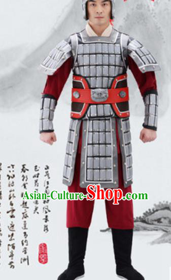 Traditional Chinese Ancient Drama General Costumes Chinese Three Kingdoms Period Warrior Helmet and Armour for Men