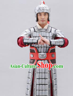 Traditional Chinese Ancient Drama General Costumes Chinese Three Kingdoms Period Warrior Helmet and Armour for Men