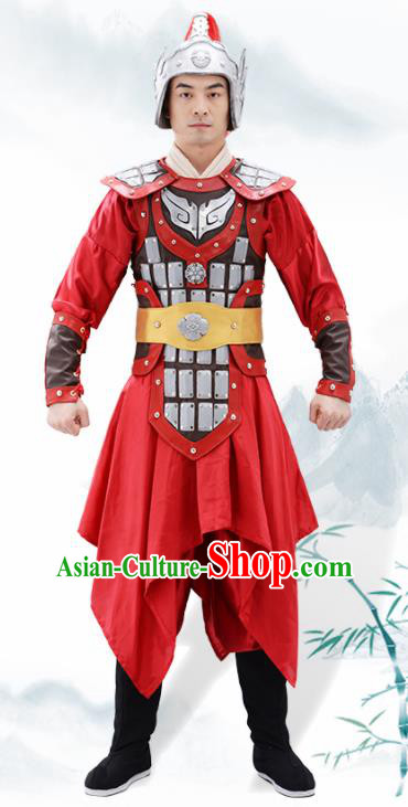 Traditional Chinese Han Dynasty Warrior Helmet and Armour Ancient Drama General Costumes for Men