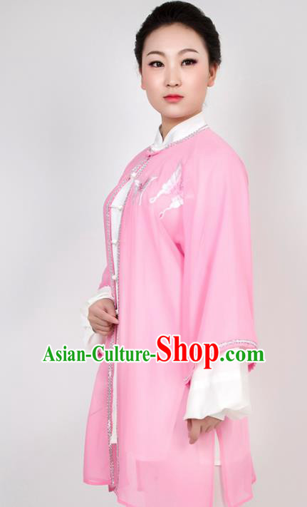 Chinese Traditional Martial Arts Embroidered Butterfly Pink Costume Best Kung Fu Competition Tai Chi Training Clothing for Women
