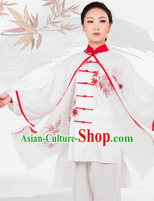 Chinese Traditional Martial Arts Embroidered White Costume Best Kung Fu Competition Tai Chi Training Clothing for Women