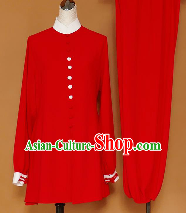 Chinese Professional Martial Arts Red Costume Traditional Kung Fu Competition Tai Chi Clothing for Women