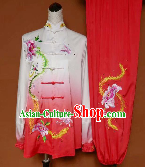 Chinese Professional Martial Arts Embroidered Butterfly Peony Costume Traditional Kung Fu Competition Tai Chi Clothing for Women