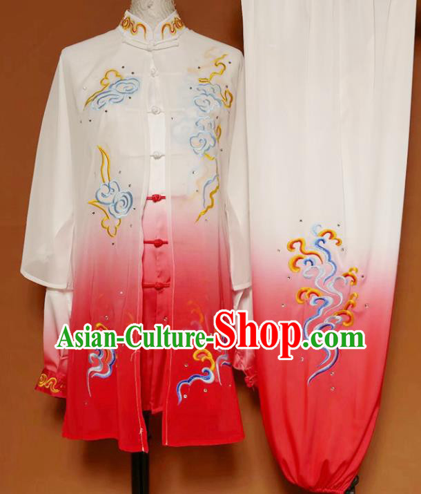 Chinese Professional Martial Arts Embroidered Cloud Peony Costume Traditional Kung Fu Competition Tai Chi Clothing for Women