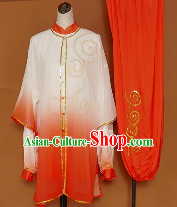 Chinese Professional Martial Arts Embroidered Orange Costume Traditional Kung Fu Competition Tai Chi Clothing for Women