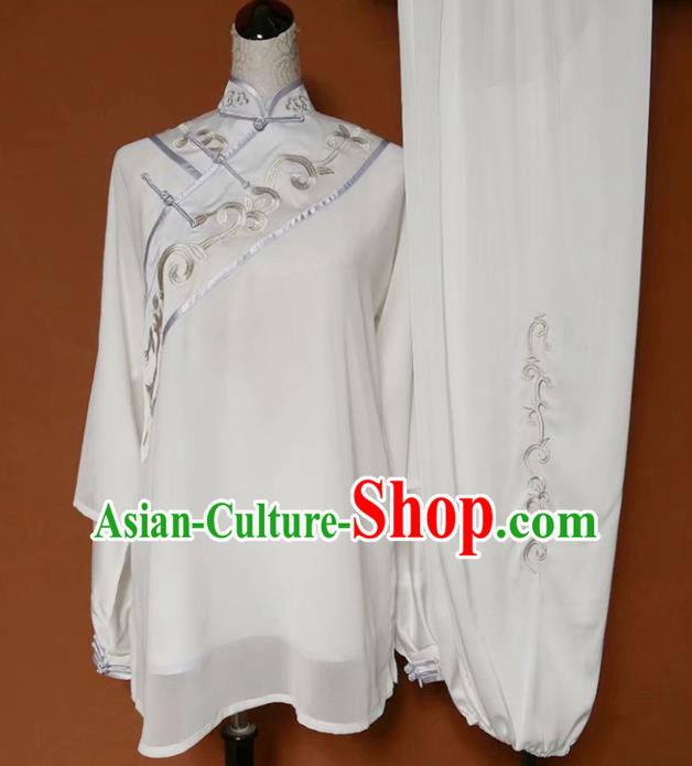 Chinese Professional Martial Arts Embroidered White Costume Traditional Kung Fu Competition Tai Chi Clothing for Women