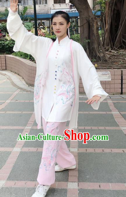 Professional Chinese Martial Arts Embroidered White Costume Traditional Kung Fu Competition Tai Chi Clothing for Women