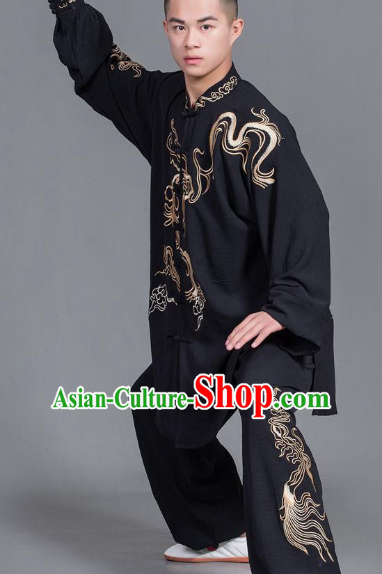 Chinese Martial Arts Competition Black Uniforms Traditional Kung Fu Tai Chi Training Costume for Men