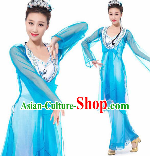 Chinese Spring Festival Gala Dance Blue Dress Traditional Classical Dance Costume for Women