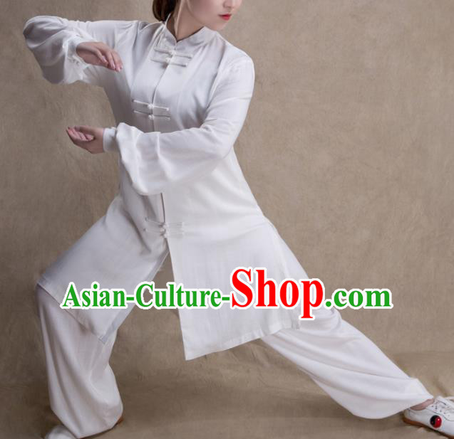 Chinese Traditional Martial Arts Competition White Costume Kung Fu Tai Chi Training Clothing for Women