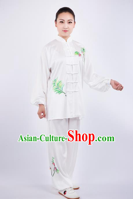 Chinese Traditional Martial Arts Competition Printing White Costume Kung Fu Tai Chi Training Clothing for Women