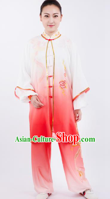 Chinese Traditional Martial Arts Gradient Rosy Costume Kung Fu Competition Tai Chi Training Clothing for Women