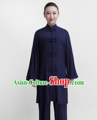 Chinese Traditional Martial Arts Competition Navy Costume Kung Fu Tai Chi Training Clothing for Women