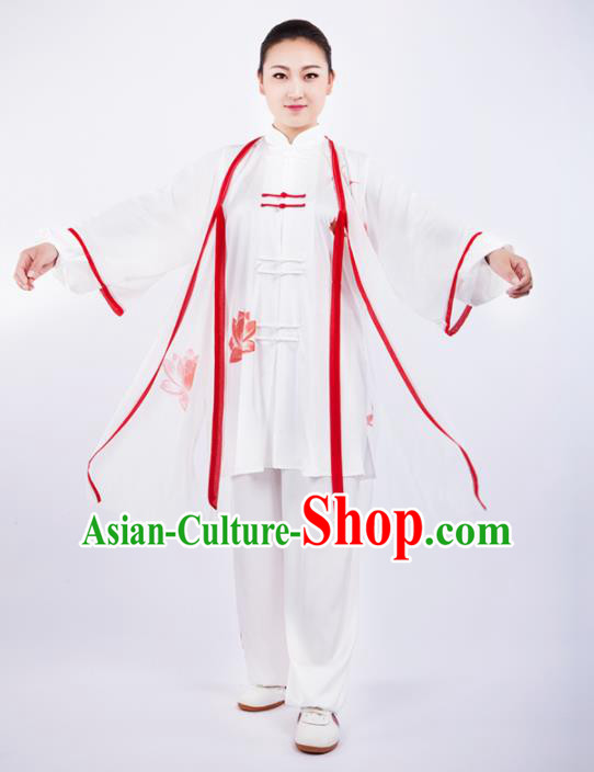 Chinese Traditional Martial Arts Printing Lotus Costume Kung Fu Competition Tai Chi Training Clothing for Women