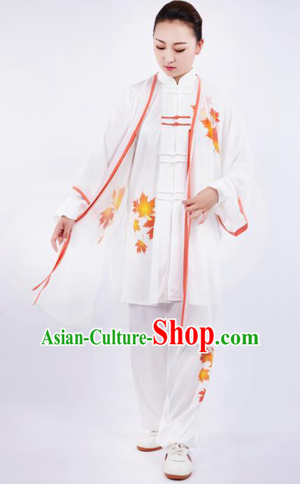 Chinese Traditional Martial Arts Printing Maple Leaf Costume Kung Fu Competition Tai Chi Training Clothing for Women