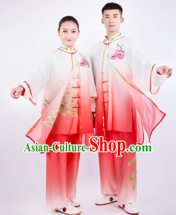 Chinese Traditional Martial Arts Competition Orange Costume Kung Fu Tai Chi Training Clothing for Men