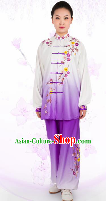 Chinese Traditional Martial Arts Embroidered Plum Purple Costume Kung Fu Competition Tai Chi Training Clothing for Women