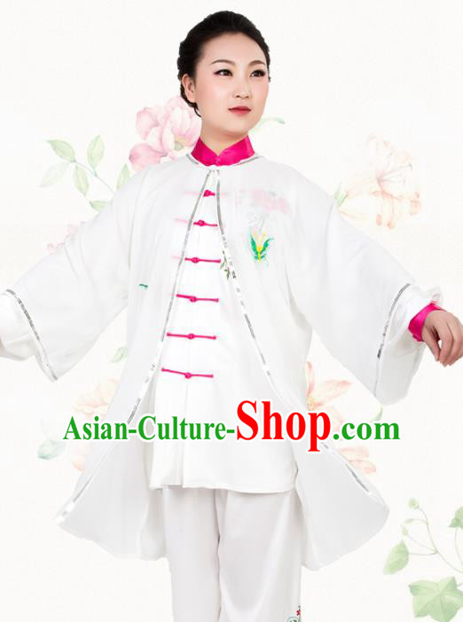 Chinese Traditional Martial Arts Embroidered Butterfly White Costume Best Kung Fu Competition Tai Chi Training Clothing for Women