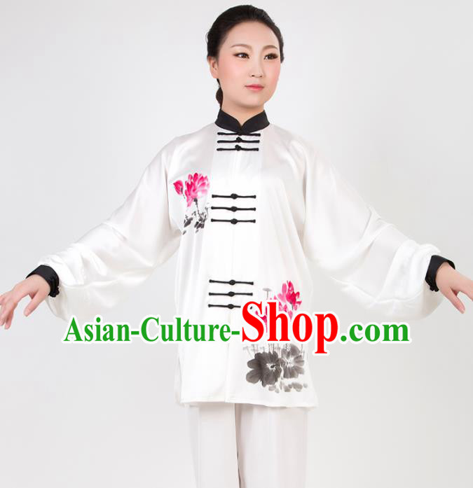 Chinese Traditional Martial Arts Printing Lotus Costume Best Kung Fu Competition Tai Chi Training Clothing for Women