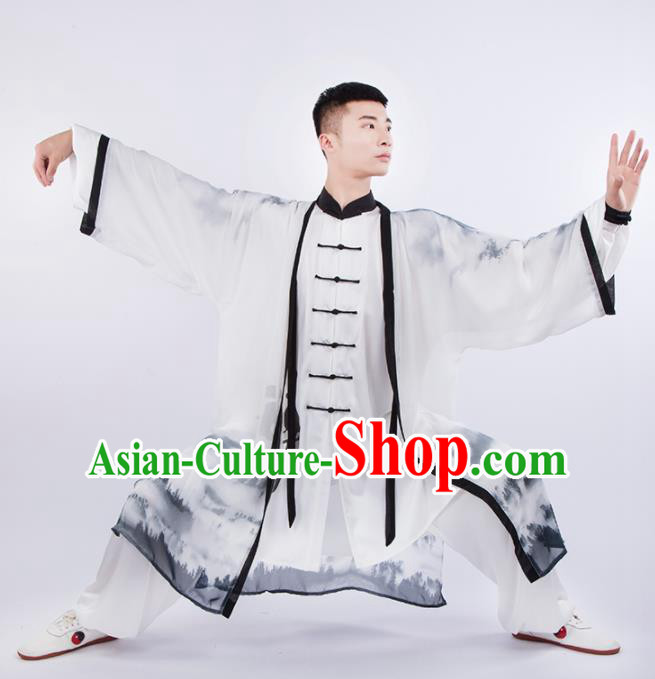 Chinese Traditional Martial Arts Competition Ink Painting Costume Kung Fu Tai Chi Training Clothing for Men