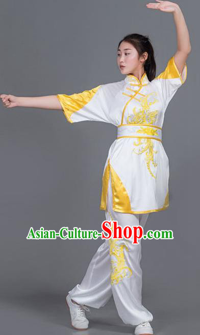 Professional Chinese Martial Arts Embroidered White Costume Traditional Kung Fu Competition Tai Chi Clothing for Women