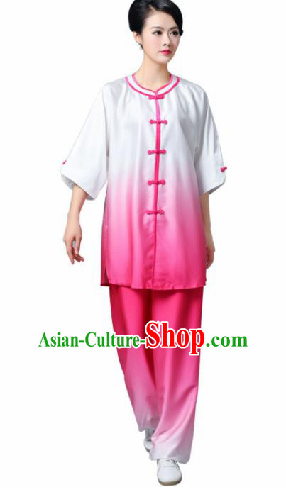 Professional Chinese Martial Arts Gradient Rosy Costume Traditional Kung Fu Competition Tai Chi Clothing for Women