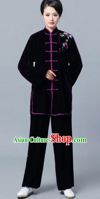Professional Chinese Martial Arts Wine Red Velvet Costume Traditional Kung Fu Competition Tai Chi Clothing for Women