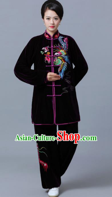 Professional Chinese Martial Arts Purple Velvet Costume Traditional Kung Fu Competition Tai Chi Clothing for Women