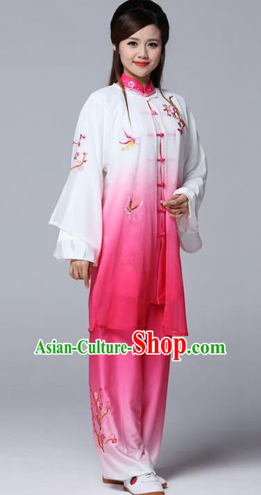 Professional Chinese Martial Arts Embroidered Plum Rosy Costume Traditional Kung Fu Competition Tai Chi Clothing for Women