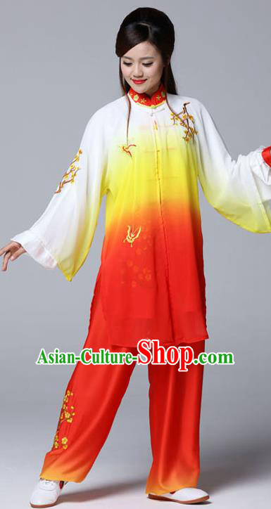 Professional Chinese Martial Arts Embroidered Plum Orange Costume Traditional Kung Fu Competition Tai Chi Clothing for Women