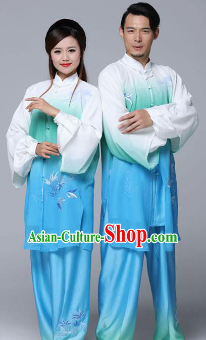 Professional Chinese Martial Arts Embroidered Bamboo Gradient Costume Traditional Kung Fu Competition Tai Chi Clothing for Women
