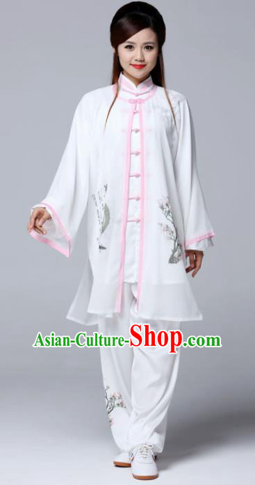 Professional Chinese Martial Arts Ink Painting White Costume Traditional Kung Fu Competition Tai Chi Clothing for Women