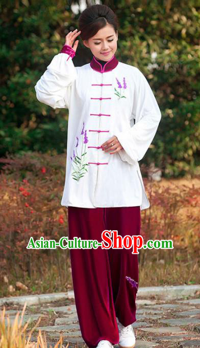 Professional Martial Arts Competition Embroidered Lavender Costume Chinese Traditional Kung Fu Tai Chi Clothing for Women