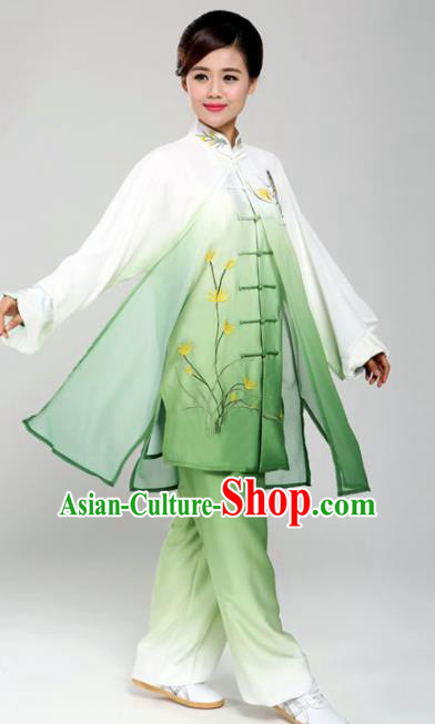 Professional Martial Arts Embroidered Orchid Green Costume Chinese Traditional Kung Fu Competition Tai Chi Clothing for Women