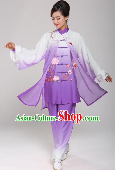 Professional Martial Arts Embroidered Magnolia Purple Costume Chinese Traditional Kung Fu Competition Tai Chi Clothing for Women
