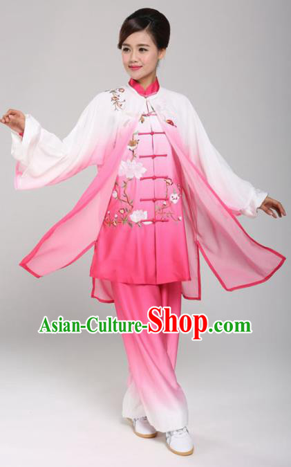 Professional Martial Arts Embroidered Magnolia Pink Costume Chinese Traditional Kung Fu Competition Tai Chi Clothing for Women