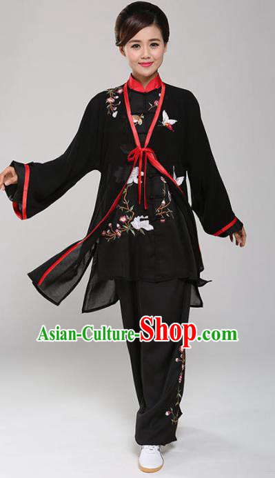 Professional Martial Arts Embroidered Magnolia Black Costume Chinese Traditional Kung Fu Competition Tai Chi Clothing for Women