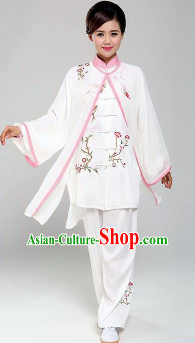 Professional Martial Arts Embroidered Magnolia White Costume Chinese Traditional Kung Fu Competition Tai Chi Clothing for Women