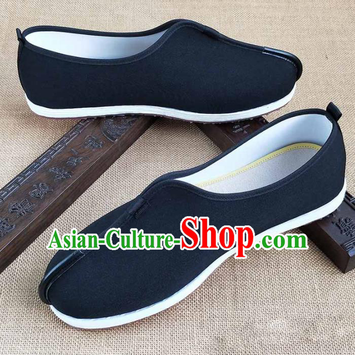 Traditional Chinese Black Monk Shoes Handmade Multi Layered Cloth Shoes Martial Arts Shoes for Men