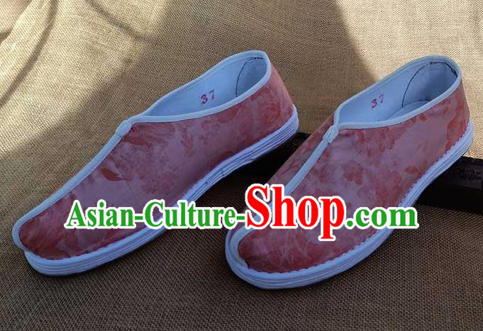 Traditional Chinese Pink Shoes Handmade Multi Layered Cloth Shoes Martial Arts Shoes for Men